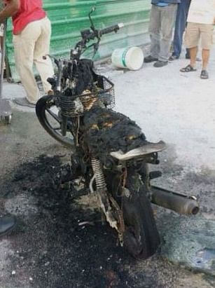 The motorcycle of a Bangladeshi man which was burnt down by an Indonesian woman in Bukit Mertajam. Photo taken from The Star