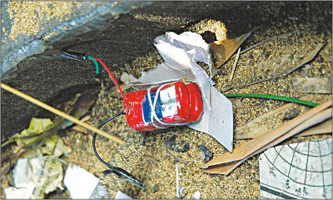 This Star file photo shows abandoned explosives found after the countrywide explosions carried out by Jama'atul Mujahideen Bangladesh on August 17, 2005.