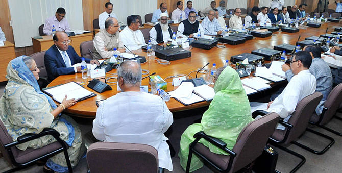 In this March 24 photo, Prime Minister Sheikh Hasina chairs a cabinet meeting at the Secretariat in the capital. 