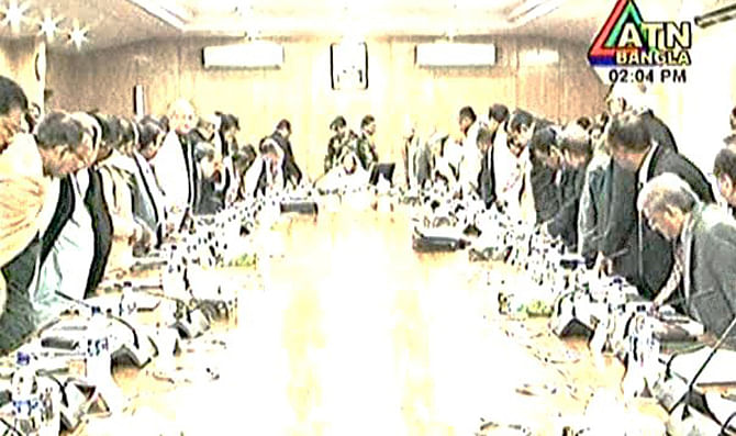 This TV grab shows Prime Minister Sheikh Hasina presides over a cabinet meeting at Secretariat in the capital. 