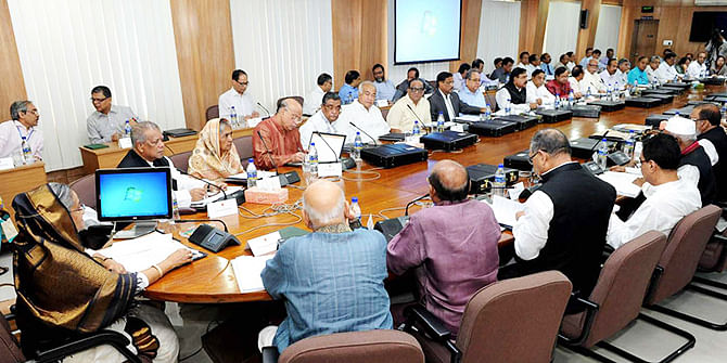 This photo shows Prime Minister Sheikh Hasina chairing the cabinet meeting on Monday at the Secretariat in the capital. Photo: PID