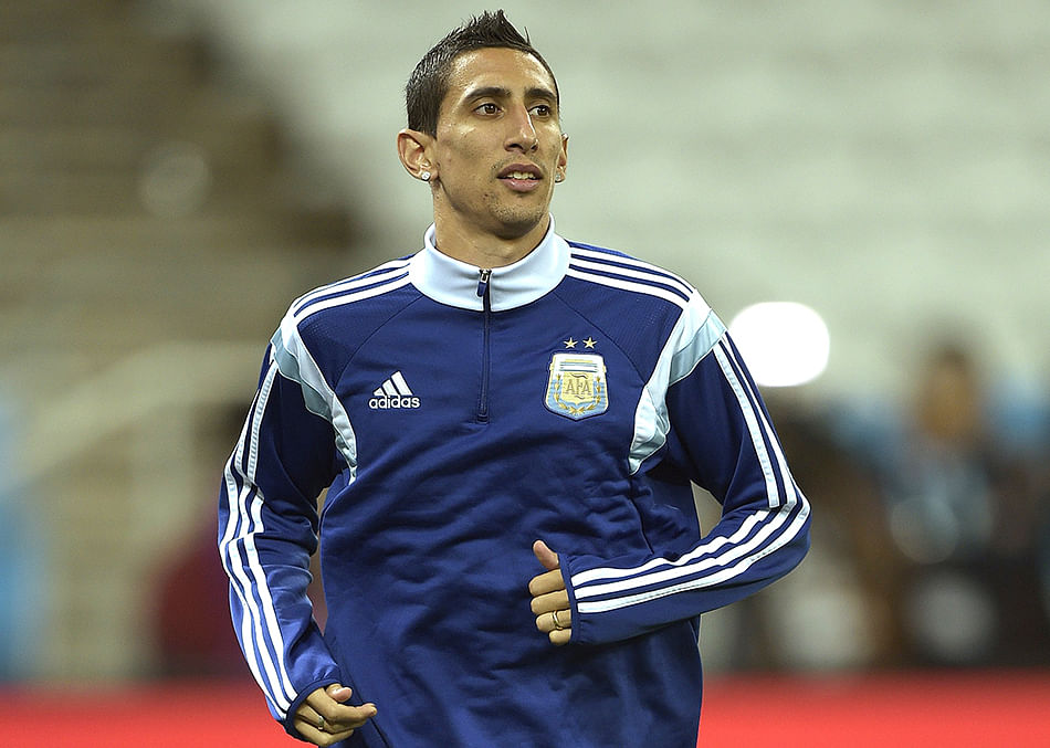Argentina's midfielder Angel Di Maria takes part in a training session at the Arena de Sao Paulo Stadium, on July 08, on the eve of the 2014 FIFA World Cup semi-final against Netherlands. Photo: Getty Images
