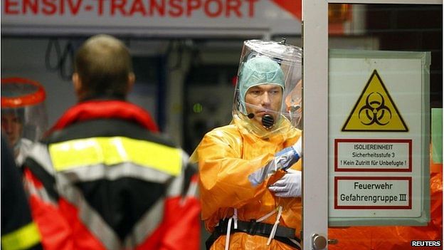 Frankfurt University Hospital prepares to receive an Ebola patient from Africa. Photo: Reuters