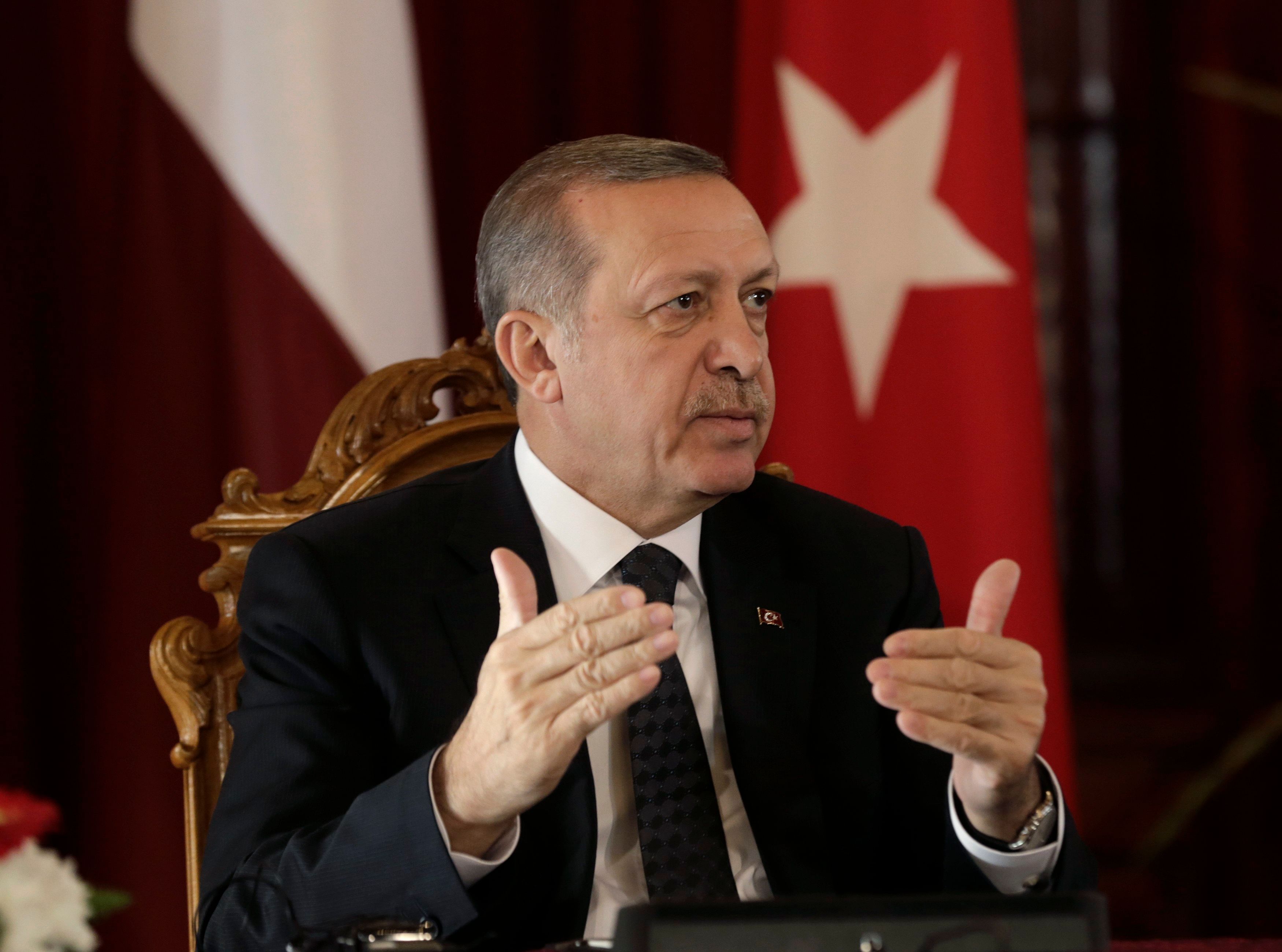 Turkey's President Recep Tayyip Erdogan speaks during a news conference in Riga October 23. Photo: Reuters