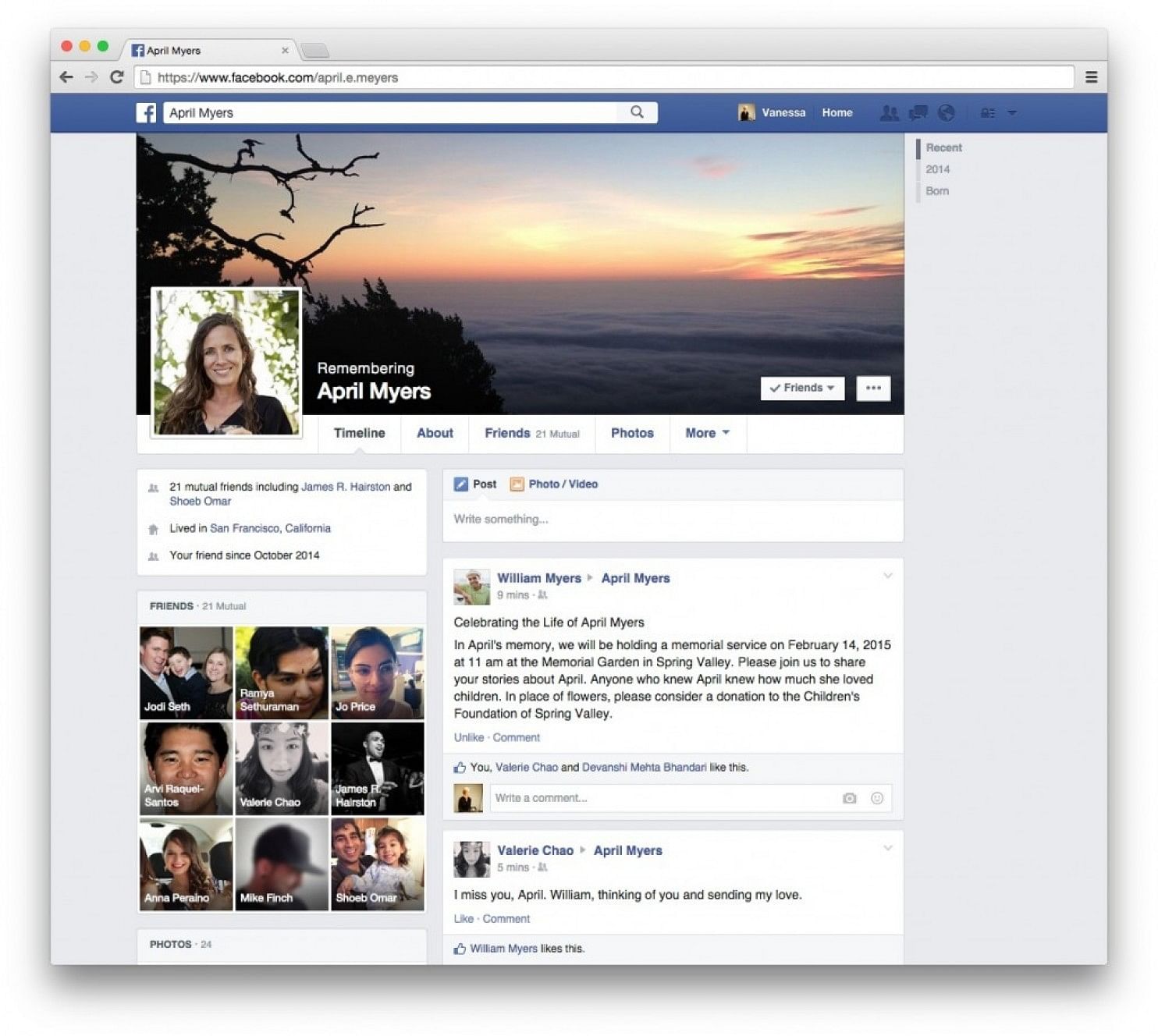 This is what the Facebook timeline may look like once the user passes away. Photo: The Washington Post