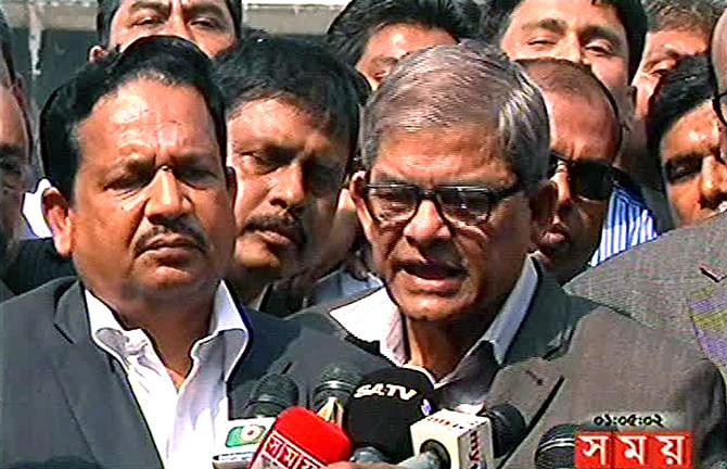 BNP acting secretary general Mirza Fakhrul Islam Alamgir talks to reporters after paying tribute to the party’s founder late Ziaur Rahman at his grave in the capital's Chandrima Udyan on Saturday. Photo: TV grab