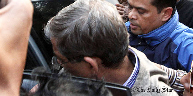 Mirza Fakhrul gets in car after he came out of the Jatiya Press Club in Dhaka. Photo: Amran Hossain
