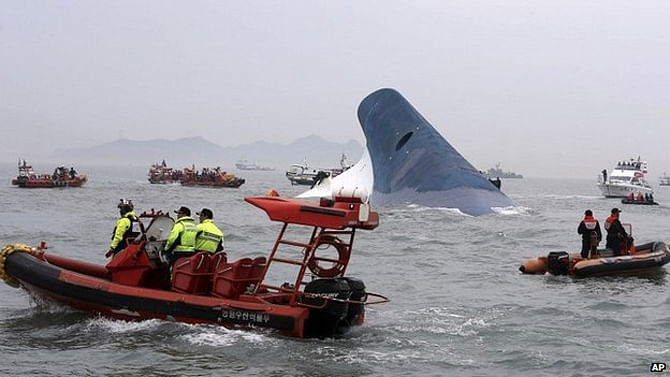 he Sewol ferry had been carrying 476 passengers, mainly school children, when it capsized in April. Photo taken from BBC