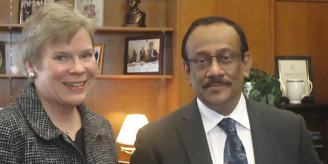 Foreign Secretary of Bangladesh Shahidul Haque with Acting Under Secretary for Arms Control & International Security Rose Gottemoeller at the US Department of State in Washington on February 20. Photo: Press Release
