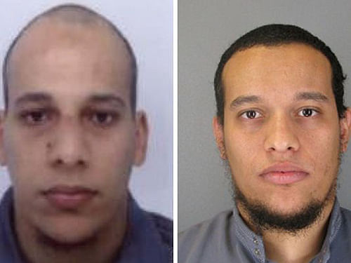 A call for witnesses released by the Paris Prefecture de Police January 8, 2015 shows the photos of two brothers Cherif Kouachi (L) and Said Kouachi, who are considered armed and dangerous, and are actively being sought in the investigation of the shooting at the Paris offices of satirical weekly newspaper Charlie Hebdo on Wednesday. Photo: Reuters