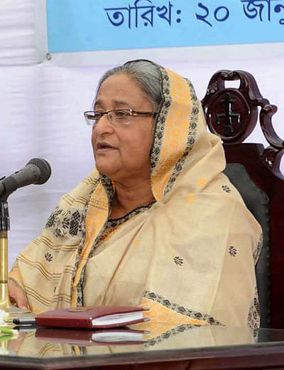 Prime Minister Sheikh Hasina speaks at a rally in Satkhira today