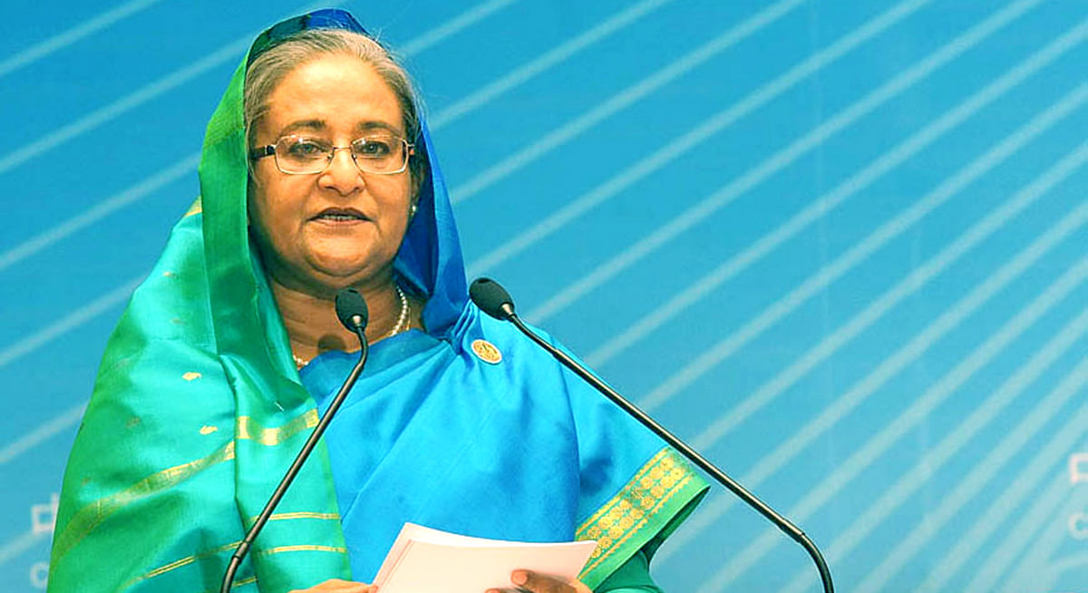 Prime Minister Sheikh Hasina addresses the 9th China-South Asia Business Forum held at Haigeng Conference Centre in Kunming of China Saturday. Photo: PID