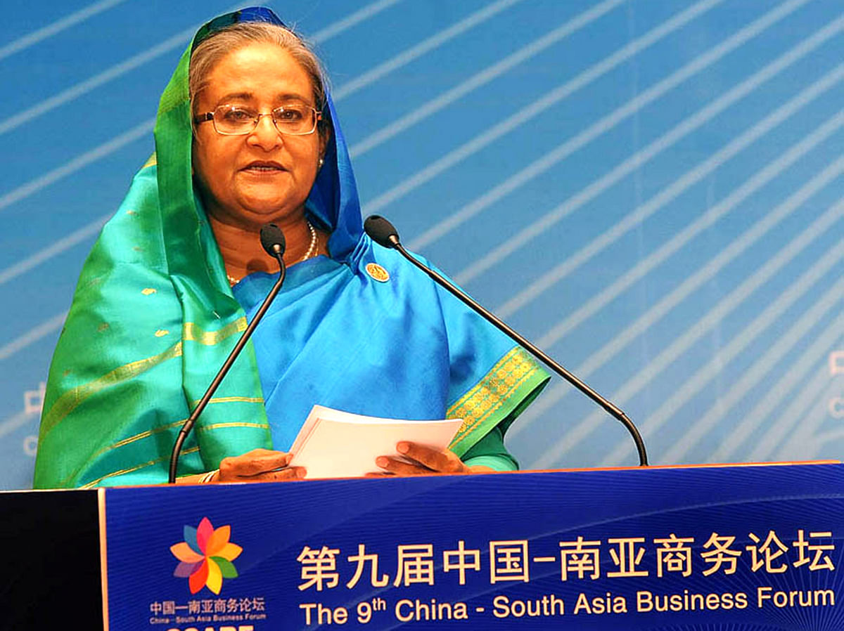 Prime Minister Sheikh Hasina addresses at 9th China-South Asia Business Forum held at Haigeng Conference Centre in Kunming of China Saturday morning. Photo: PID