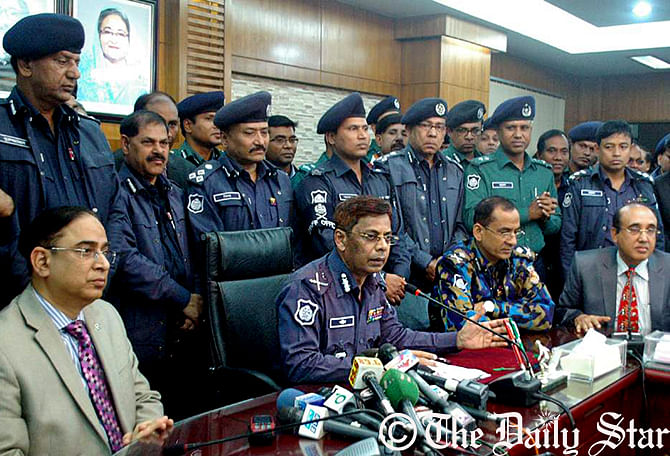 IGP AKM Shahidul Hoque during a press briefing this afternoon at Police Headquarters. Photo: Star