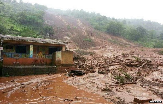 Reports say heavy rains triggered the landslide. Photo taken from BBC