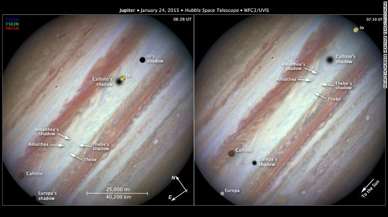 The Hubble space telescope peers millions of light years into the universe to study stars. But it recently focused on Jupiter, a few light minutes away.