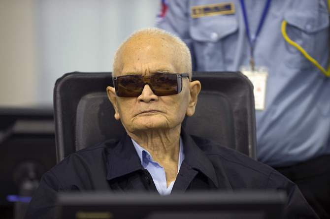 Former Khmer Rouge leader ''Brother Number Two'' Nuon Chea sits at the Extraordinary Chambers in the Courts of Cambodia (ECCC) as his verdict is delivered on the outskirts of Phnom Penh August 7, 2014 in this handout provided by ECCC. Photo: Reuters