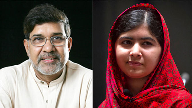From left, Kailash Satyarthi and Malala Yousafzai. Photo: Reuters 