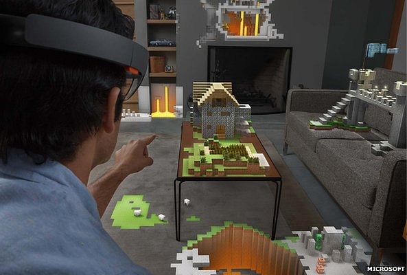 Microsoft showed off an augmented reality version of Minecraft as part of its HoloLens demo