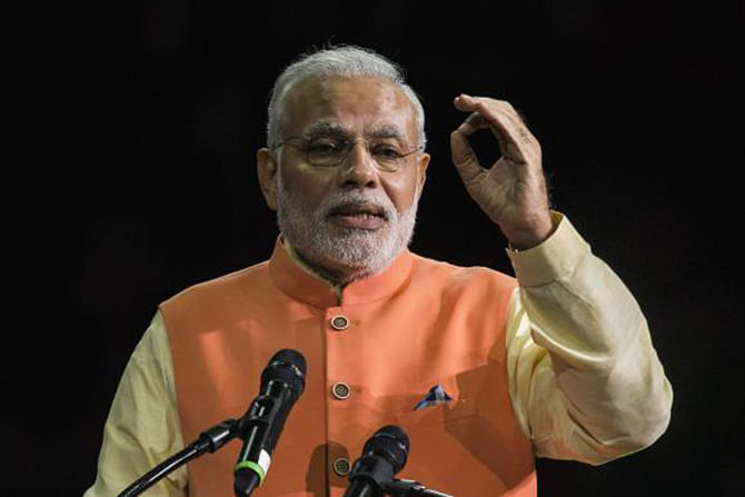 India's Prime Minister Narendra Modi speaks at Madison Square Garden in New York, during his visit to the United States, September 28, 2014. Photo: Reuters