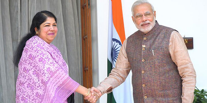 Indian Prime Minister Narendra Modi meets the Speaker of Bangladesh Parliament, Dr Shirin Sharmin Chaudhury at Hyderabad House on Tuesday. Photo taken from Press Information Bureau of India