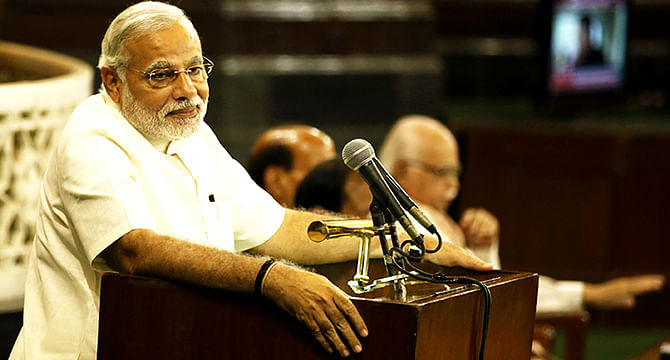 Prime Minister Narendra Modi addresses BJP parliamentary party meeting in the Central Hall of Parliament on June 6 in New Delhi. Photo: Getty Images