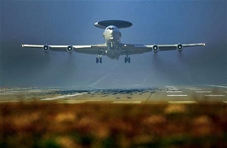 A Nato AWACS plane takes off the NATO Airbase in Geilenkirchen, Germany, Wednesday, March 12, 2014. AWACS planes flying out of Geilenkirchen to patrol over Romania and Poland. Photo: AP