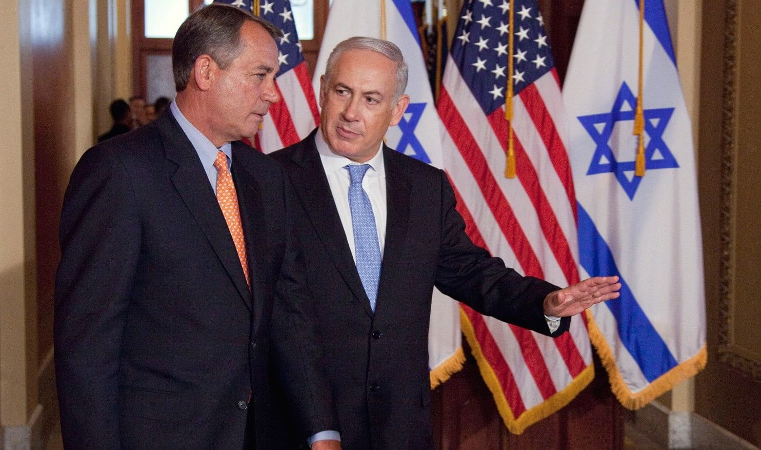 Israeli Prime Minister Benjamin Netanyahu, right, visited House Speaker John Boehner (R-Ohio) and the rest of Congress on May 24, 2011 in Washington. Netanyahu, who also addressed a joint session of Congress in 1996, accepted an invitation to do so for a third time, probably in February. Photo: AP