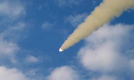 A picture from North Korea's official KCNA news agency purports to show the flight of a newly developed precision guided missile. Photo: Getty Images