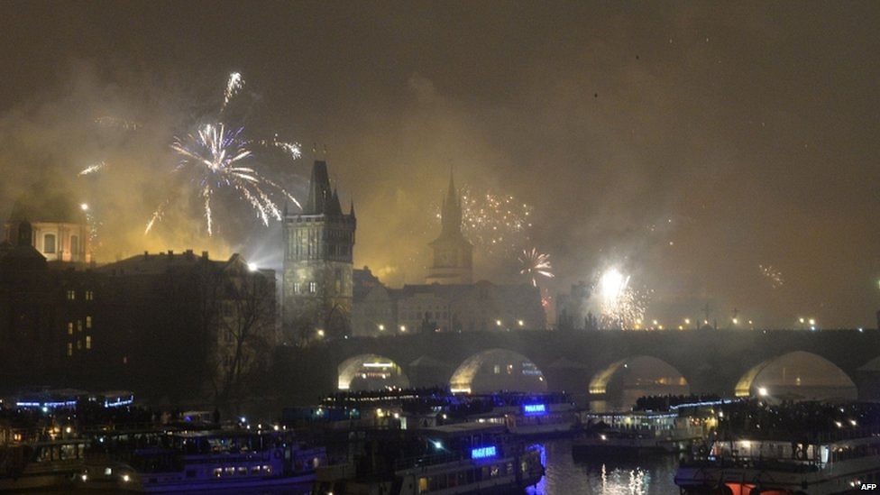 A firework display was held in central Prague