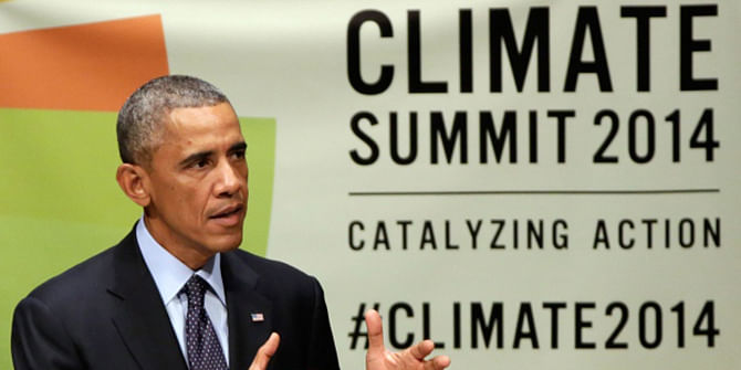 United States President Barack Obama addresses the Climate Summit, at United Nations headquarters, Tuesday. Photo: AP