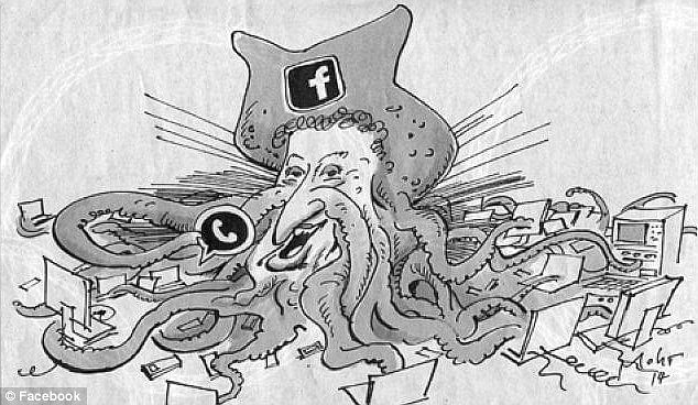 Zuckerberg Octopus: The cartoon was published in Süddeutsche Zeitung newspaper last week and has led to accusations of anti-Semitism. Photo taken from the Daily Mail