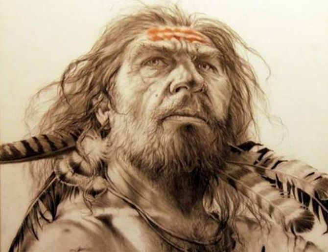 Artist's impression of a Neanderthal with feathers. Photo taken from Ancient Origins/ Mauro Cutrona