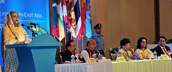 Prime Minister Sheikh Hasina inaugurates South-East Asia Regional Conference of WHO at Pan Pacific Sonargaon Hotel in Dhaka on Tuesday. Photo: BSS