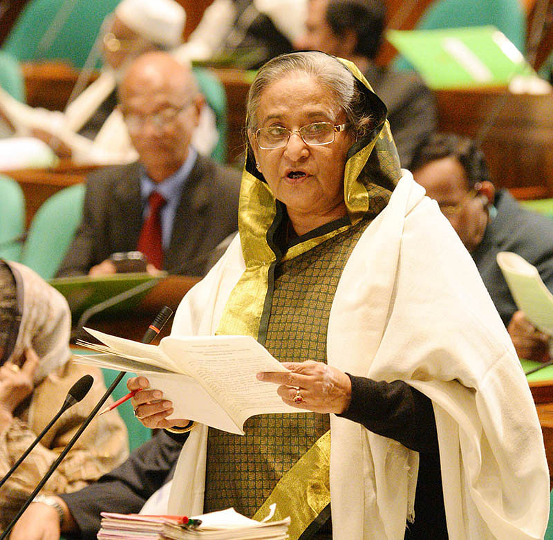 Prime Minister and Leader of the House Sheikh Hasina is speaking in the Parliament House during the fifth session of current government. Photo: STAR