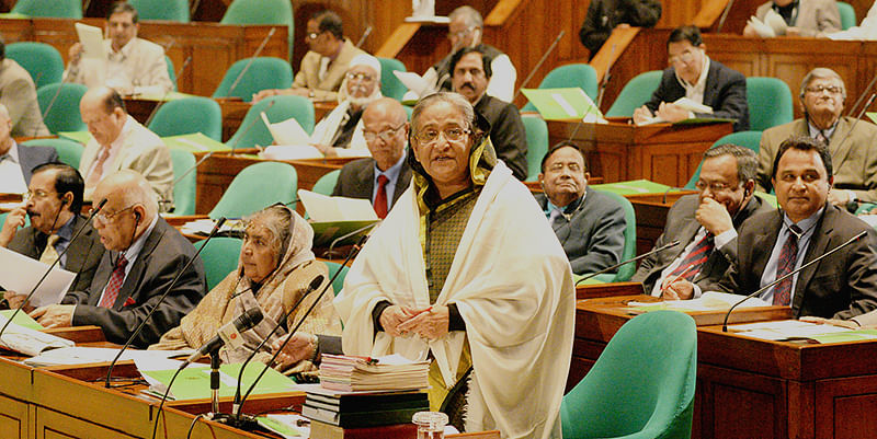 Prime Minister and Leader of the House Sheikh Hasina is speaking in the Parliament House during the fifth session of current government. Photo: STAR