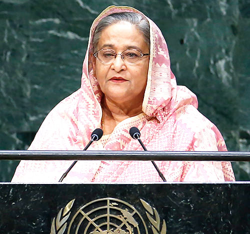 Prime Minister Sheikh Hasina addresses the 69th United Nations General Assembly at the UN headquarters in New York September 27, 2014. Photo: Reuters