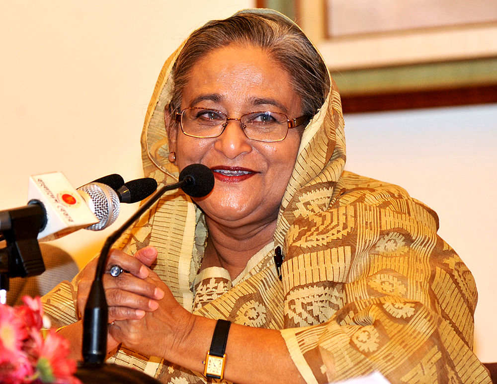 Prime Minister Sheikh Hasina briefs the media Saturday afternoon at her official residence Gono Bhaban on the outcome of her six-day official visit to China on June 6-11. Photo: BSS