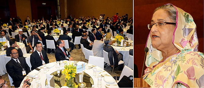 Prime Minister Sheikh Hasina addressing a meeting with entrepreneurs at Grant Hayat Hotel in Malaysia. Photo: BSS