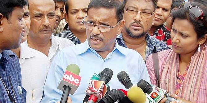 This undated photo shows Communications minister Obaidul Quader talking to reporters. 