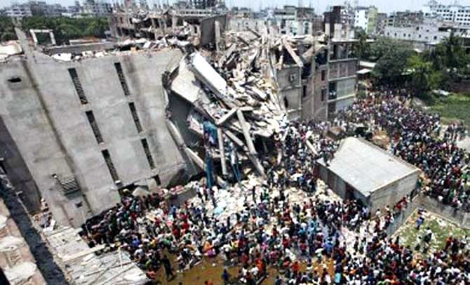 This April 24 photo shows the rear view of collapsed Rana Plaza. Star file photo