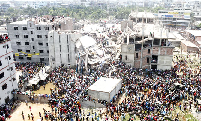 This April 24 photo shows the rear view of collapse site of Rana Plaza. Star file photo.Star file photo.