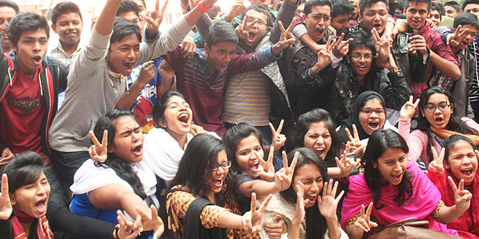 Motijheel Ideal School and College students of the capital today celebrate their remarkable results in this year's Junior School Certificate and Junior Dakhil Certificate examinations.
