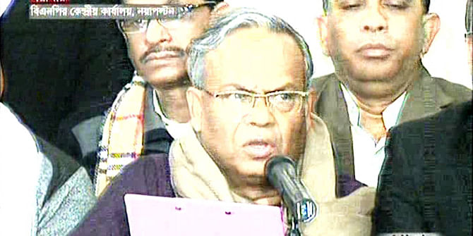 BNP Joint Secretary General Rizvi Ahmed addresses media at the party's headquarters in Nayapaltan of the capital. Photo: TV grab