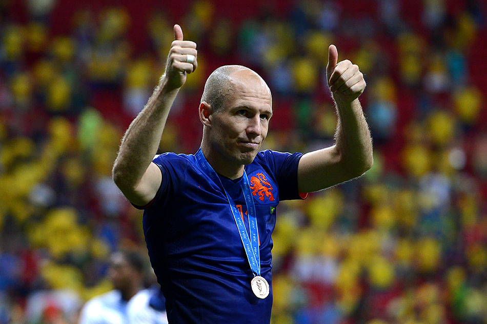 Arjen Robben of the Netherlands celebrates after the 2014 FIFA World Cup Brazil 3rd Place Playoff match between Brazil and Netherlands at Estadio Nacional on July 12, 2014 in Brasilia, Brazil. Photo: Getty Images