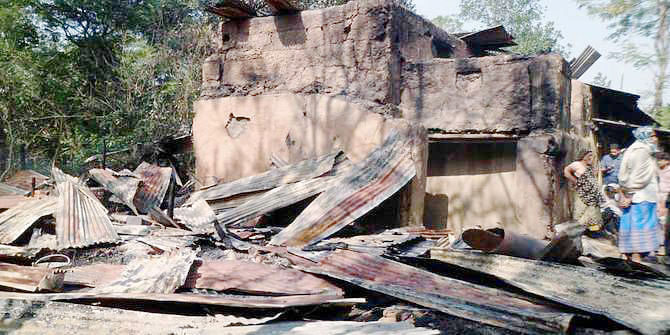 This January 17 photo shows a house of a Hindu family at Muhuripara of Satkania in Chittagong after criminals burnt it to the ground.