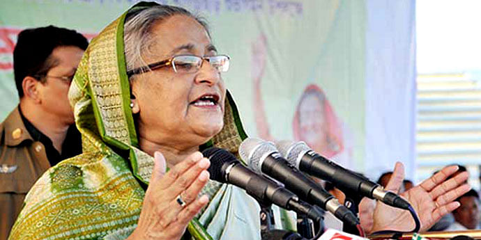 This November 11 Focus Bangla photo shows, Prime Minister Sheikh Hasina addressing an Awami League rally at Khagrachhari stadium