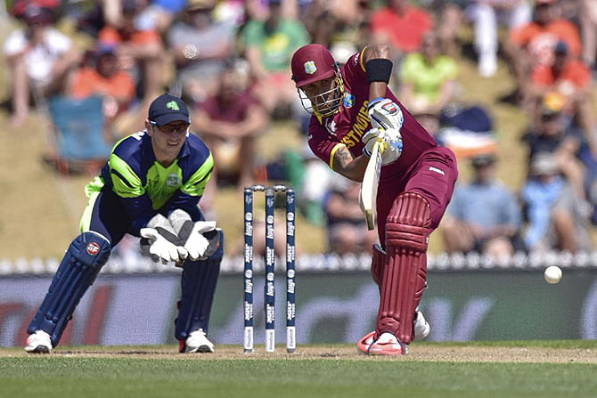 West Indies' Lendl Simmons playing a delivery during the fifth ICC cricket World Cup 2015 against Ireland at Nelson on February 16, 2015. Photo: ICC