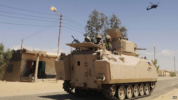 The army in Sinai is battling militants angered by the overthrow of Islamist President Mohammed Morsi