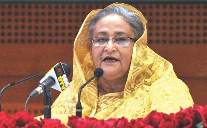 In this undated photo, Prime Minister Sheikh Hasina addresses a programme.